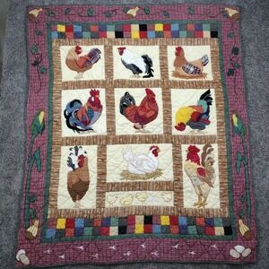 Vintage Patch Magic CHICKEN MCM Farm Quilt Blanket Wall Hanging Tapestry Decor